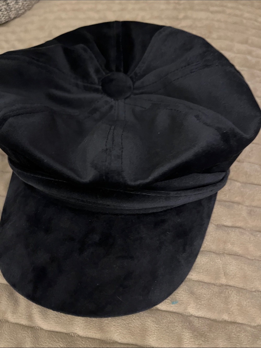 Navy Velvet Baker Boy Cap